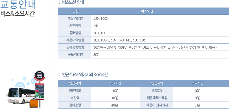 교통안내 버스&소요시간